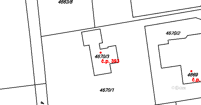 Lískovec 393, Frýdek-Místek na parcele st. 4670/3 v KÚ Lískovec u Frýdku-Místku, Katastrální mapa