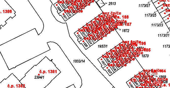 Uničov 2220 na parcele st. 1525 v KÚ Uničov, Katastrální mapa