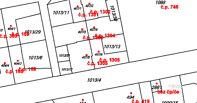 Blatná 1306 na parcele st. 407/6 v KÚ Blatná, Katastrální mapa