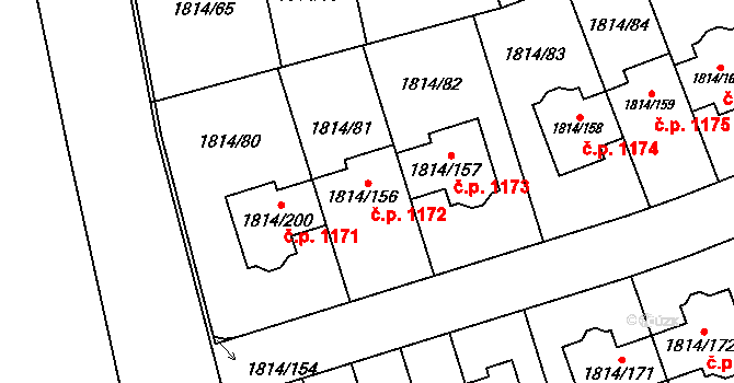 Uhříněves 1172, Praha na parcele st. 1814/156 v KÚ Uhříněves, Katastrální mapa