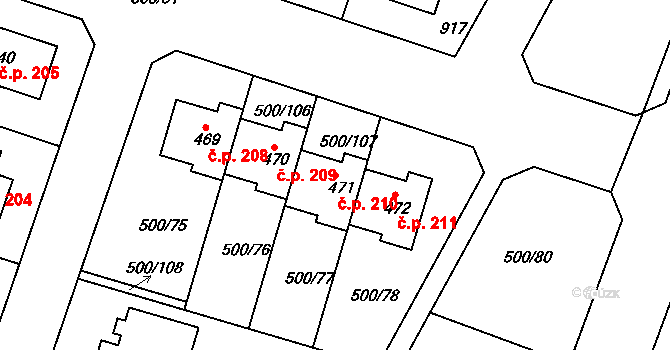 Sedlčánky 210, Čelákovice na parcele st. 471 v KÚ Sedlčánky, Katastrální mapa