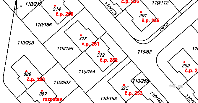 Mratín 252 na parcele st. 312 v KÚ Mratín, Katastrální mapa