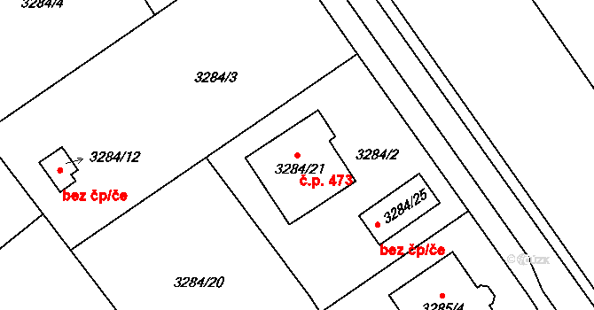 Jakubské Předměstí 473, Jaroměř na parcele st. 3284/21 v KÚ Jaroměř, Katastrální mapa