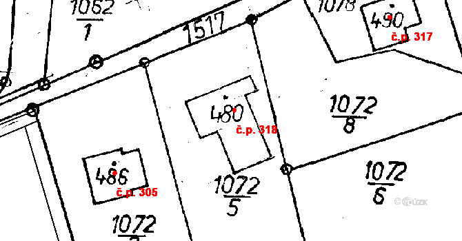 Jeřmanice 318 na parcele st. 480 v KÚ Jeřmanice, Katastrální mapa