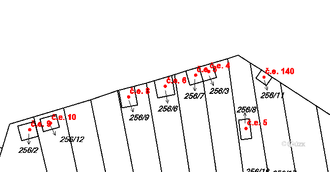 Jemnice 6 na parcele st. 256/6 v KÚ Jemnice, Katastrální mapa