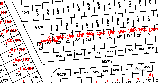 Lešany 189, Nelahozeves na parcele st. 222 v KÚ Lešany u Nelahozevsi, Katastrální mapa
