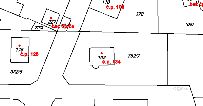 Dřenice 134 na parcele st. 198 v KÚ Dřenice, Katastrální mapa