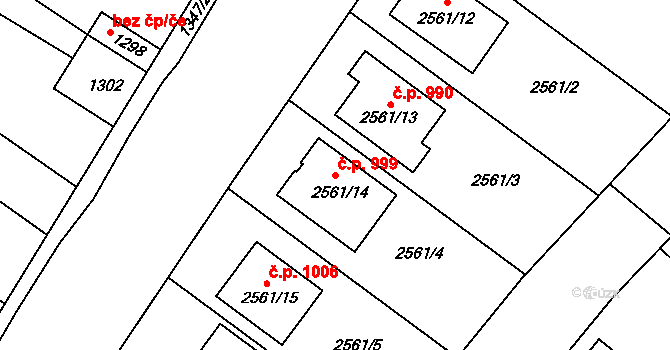 Lužice 999 na parcele st. 2561/14 v KÚ Lužice u Hodonína, Katastrální mapa