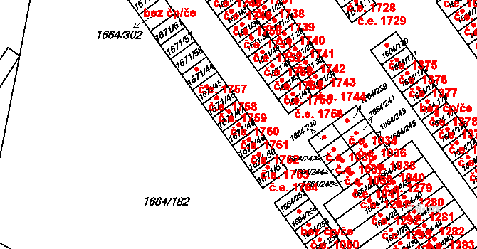 Teplické Předměstí 1761, Bílina na parcele st. 1671/48 v KÚ Bílina, Katastrální mapa