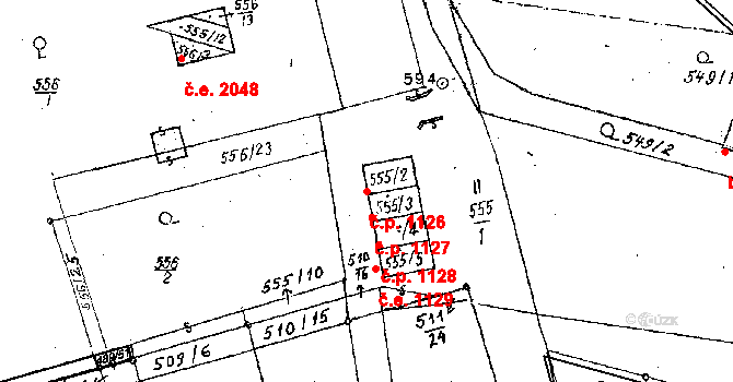 Dobšice 1126 na parcele st. 555/2 v KÚ Dobšice u Znojma, Katastrální mapa