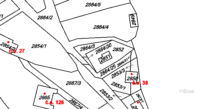 Lhota Samoty 36, Planá nad Lužnicí na parcele st. 2851 v KÚ Planá nad Lužnicí, Katastrální mapa