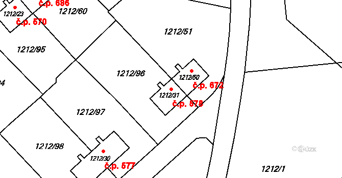 Hrušov 578, Ostrava na parcele st. 1212/31 v KÚ Hrušov, Katastrální mapa