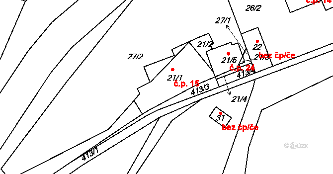Jabloňov 15, Věžná na parcele st. 21/1 v KÚ Jabloňov, Katastrální mapa