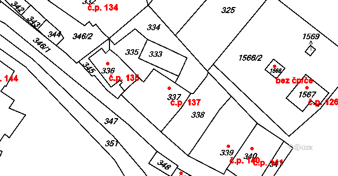 Bylnice 137, Brumov-Bylnice na parcele st. 337 v KÚ Bylnice, Katastrální mapa