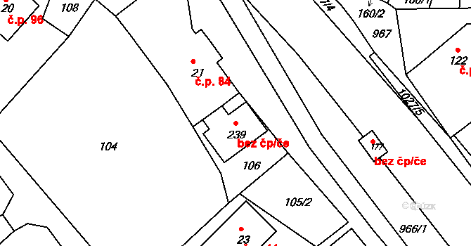 Bušín 38957256 na parcele st. 239 v KÚ Bušín, Katastrální mapa