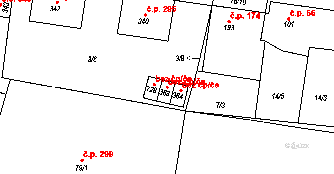 Hostomice 39107256 na parcele st. 363 v KÚ Hostomice nad Bílinou, Katastrální mapa