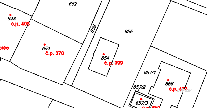 Želechovice nad Dřevnicí 399 na parcele st. 654 v KÚ Želechovice nad Dřevnicí, Katastrální mapa
