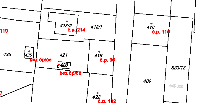 Neplachovice 96 na parcele st. 419 v KÚ Neplachovice, Katastrální mapa