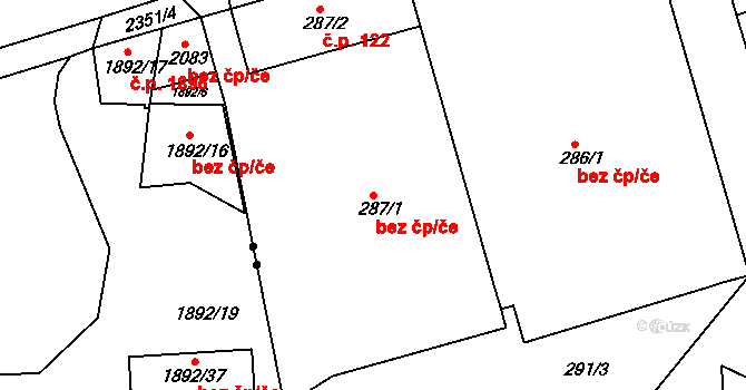 Teplice 42804256 na parcele st. 287/1 v KÚ Sobědruhy, Katastrální mapa