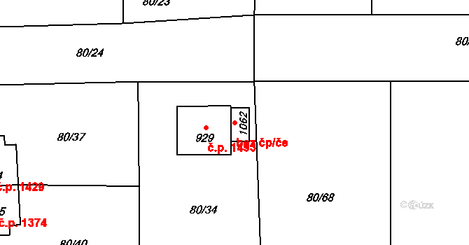 Kladno 44395256 na parcele st. 1062 v KÚ Hnidousy, Katastrální mapa