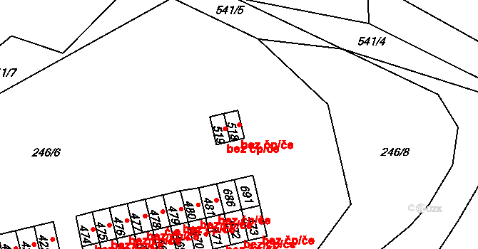 Hostomice 45072256 na parcele st. 518 v KÚ Hostomice nad Bílinou, Katastrální mapa