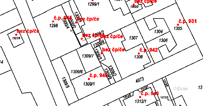 Louny 46258256 na parcele st. 1309/3 v KÚ Louny, Katastrální mapa