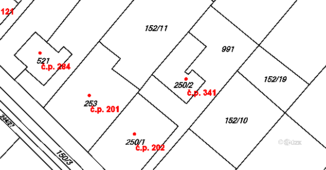 Štítina 341 na parcele st. 250/2 v KÚ Štítina, Katastrální mapa
