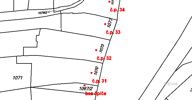 Pustiměř 32 na parcele st. 1073 v KÚ Pustiměř, Katastrální mapa