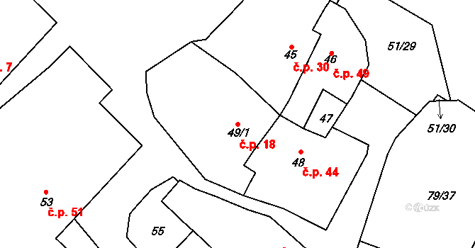 Lišnice 18 na parcele st. 49/1 v KÚ Lišnice, Katastrální mapa