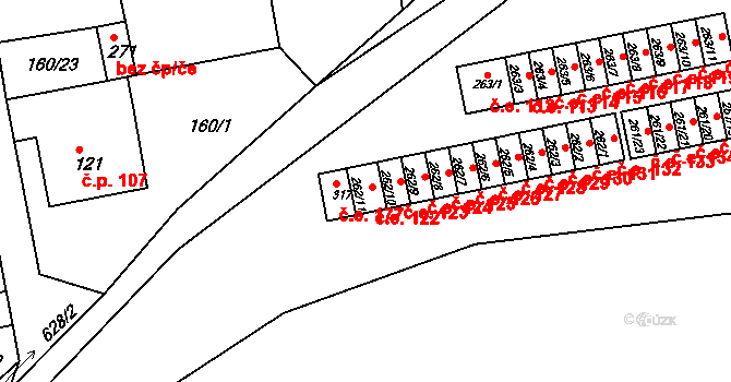 Loučná 123, Lom na parcele st. 262/10 v KÚ Loučná u Lomu, Katastrální mapa