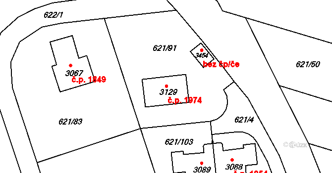 Lysá nad Labem 1974 na parcele st. 3129 v KÚ Lysá nad Labem, Katastrální mapa