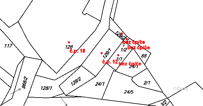 Beroun-Hostim 12, Beroun na parcele st. 129/1 v KÚ Hostim u Berouna, Katastrální mapa