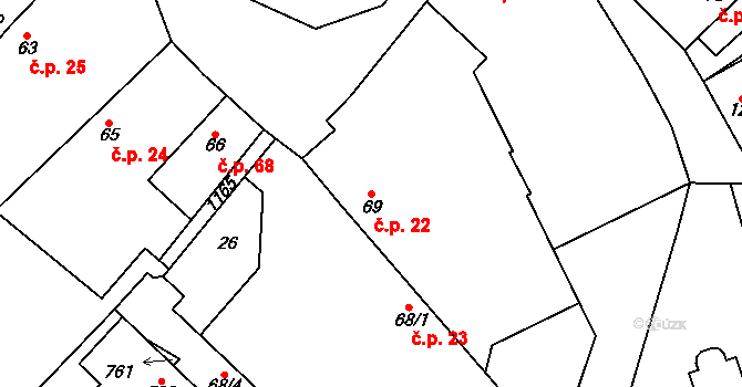 Horní Počaply 22 na parcele st. 69 v KÚ Horní Počaply, Katastrální mapa
