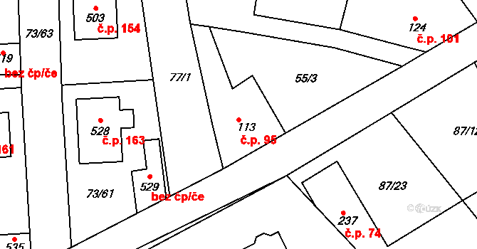 Byškovice 95, Neratovice na parcele st. 113 v KÚ Byškovice, Katastrální mapa