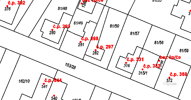 Lobeček 297, Kralupy nad Vltavou na parcele st. 282 v KÚ Lobeček, Katastrální mapa