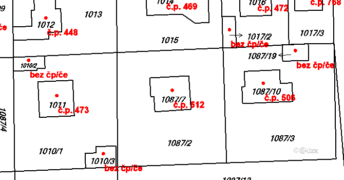 Líně 512 na parcele st. 1087/7 v KÚ Líně, Katastrální mapa