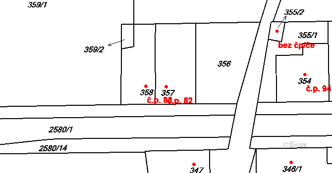 Malé Předměstí 82, Horšovský Týn na parcele st. 357 v KÚ Horšovský Týn, Katastrální mapa