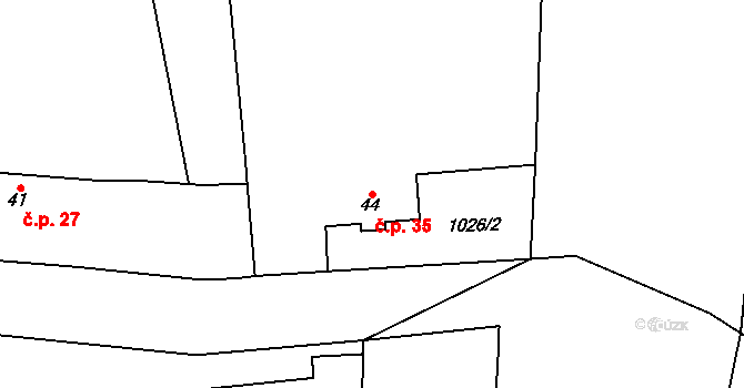 Pláň 35, Ostrov u Bezdružic na parcele st. 44 v KÚ Pláň, Katastrální mapa