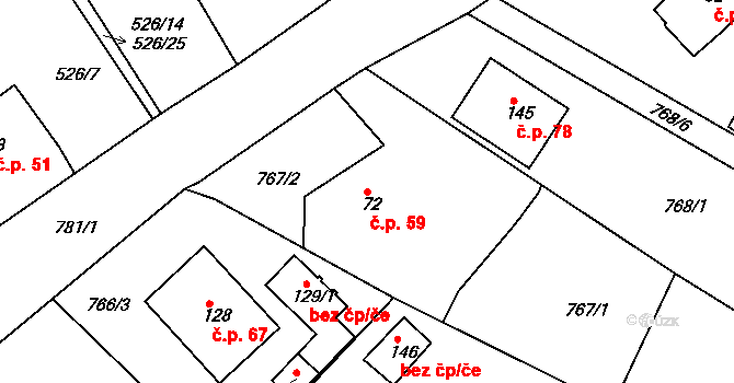 Plískov 59 na parcele st. 72 v KÚ Plískov, Katastrální mapa
