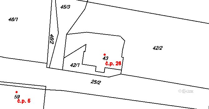 Šeřeč 26, Provodov-Šonov na parcele st. 43 v KÚ Šeřeč, Katastrální mapa