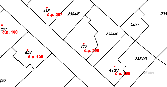 Heřmánkovice 296 na parcele st. 417 v KÚ Heřmánkovice, Katastrální mapa
