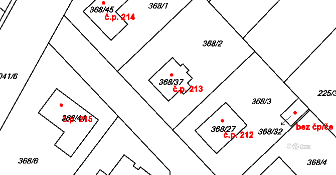 Hlízov 213 na parcele st. 368/37 v KÚ Hlízov, Katastrální mapa