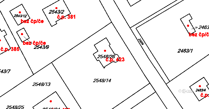 Dolní Suchá 423, Havířov na parcele st. 2548/26 v KÚ Dolní Suchá, Katastrální mapa