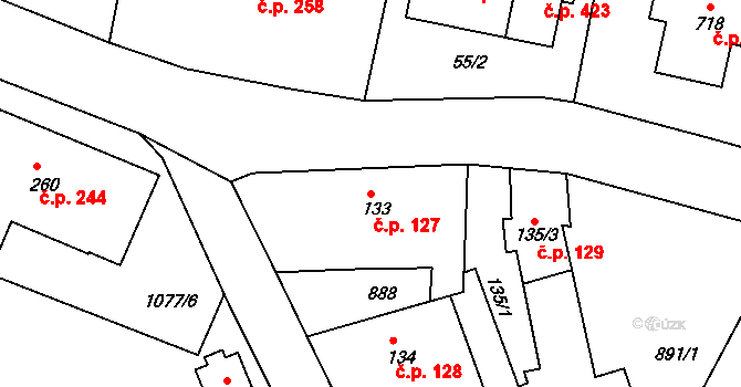 Lhenice 127 na parcele st. 133 v KÚ Lhenice, Katastrální mapa
