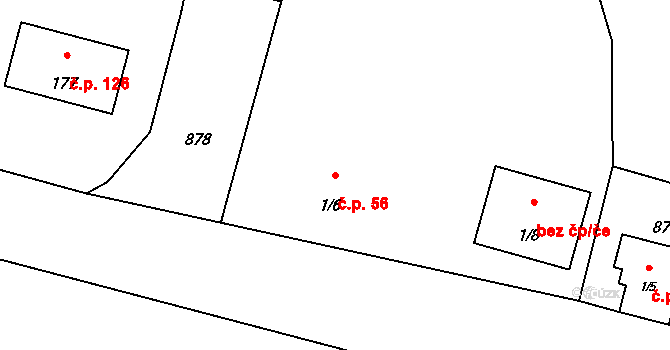 Lužany 56 na parcele st. 1/6 v KÚ Lužany u Přeštic, Katastrální mapa