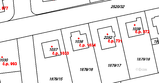 Humpolec 1034 na parcele st. 1038 v KÚ Humpolec, Katastrální mapa
