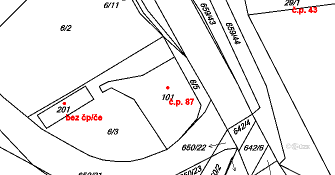 Chocenice 87 na parcele st. 101 v KÚ Chocenice, Katastrální mapa