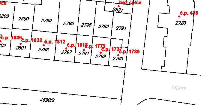 Louny 1737 na parcele st. 2793 v KÚ Louny, Katastrální mapa