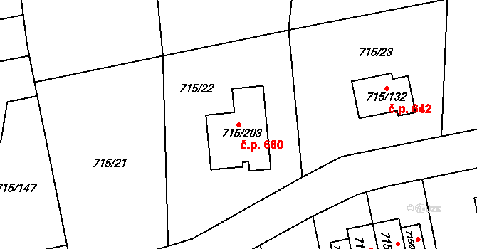 Loket 660 na parcele st. 715/203 v KÚ Loket, Katastrální mapa