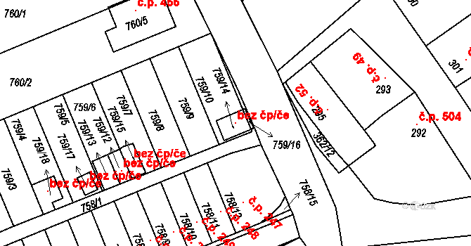 Holešov 98881256 na parcele st. 759/14 v KÚ Všetuly, Katastrální mapa